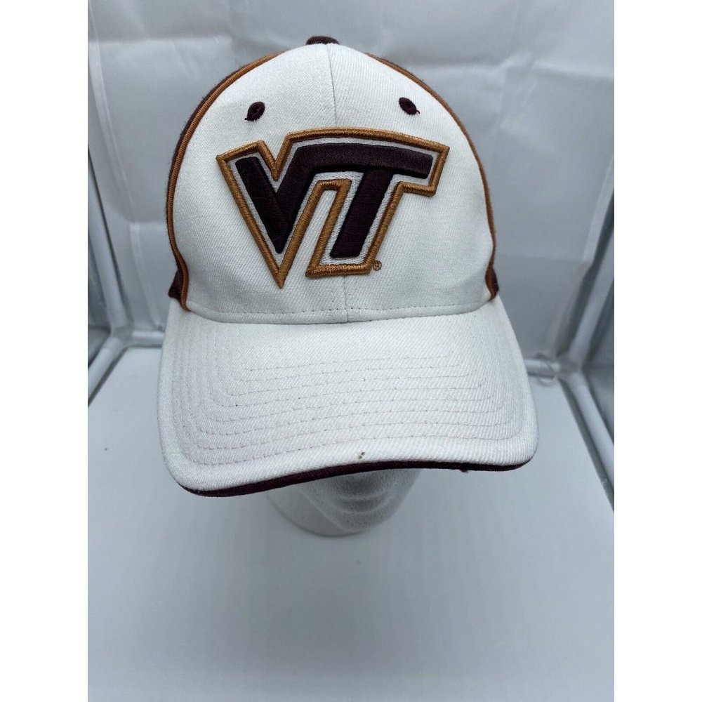 Virginia Tech Hokies White Maroon Cap Hat Flex Fitted S NCAA ACC Maroon VT